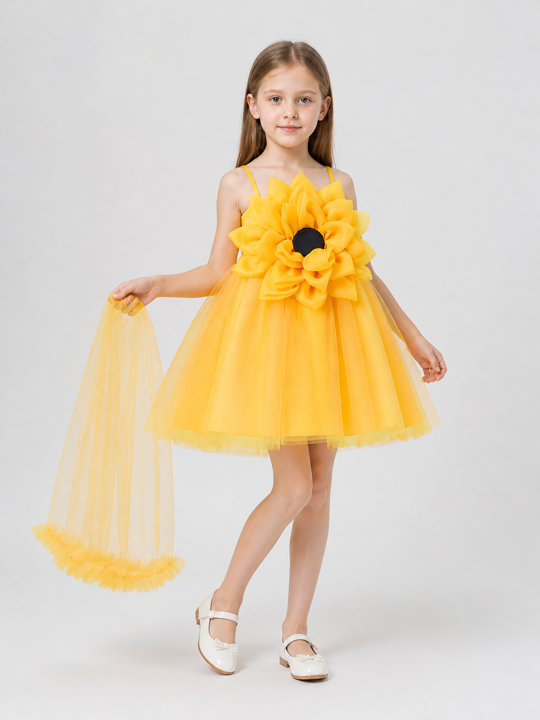Festive Princess Dress with Full Skirt and Flower