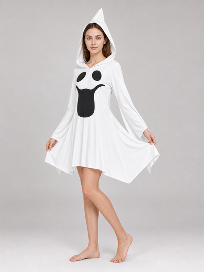 Ghost costume with hood, dress with gloves