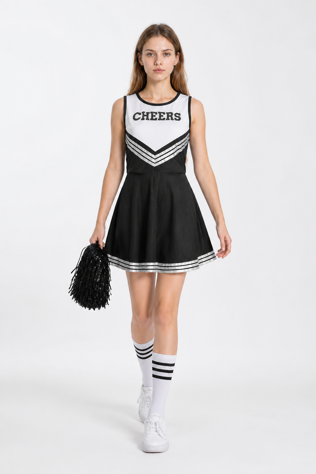 CHEERS Sleeveless Cheerleading Dress in Black and White Costume Dresses detail 2