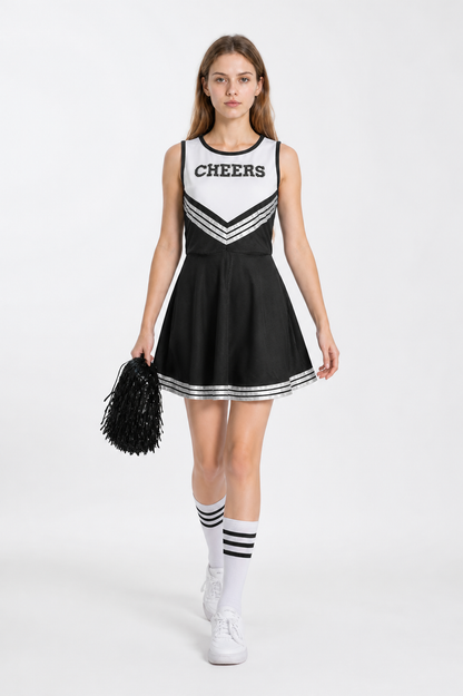 CHEERS Sleeveless Cheerleading Dress in Black and White Costume Dresses detail 2