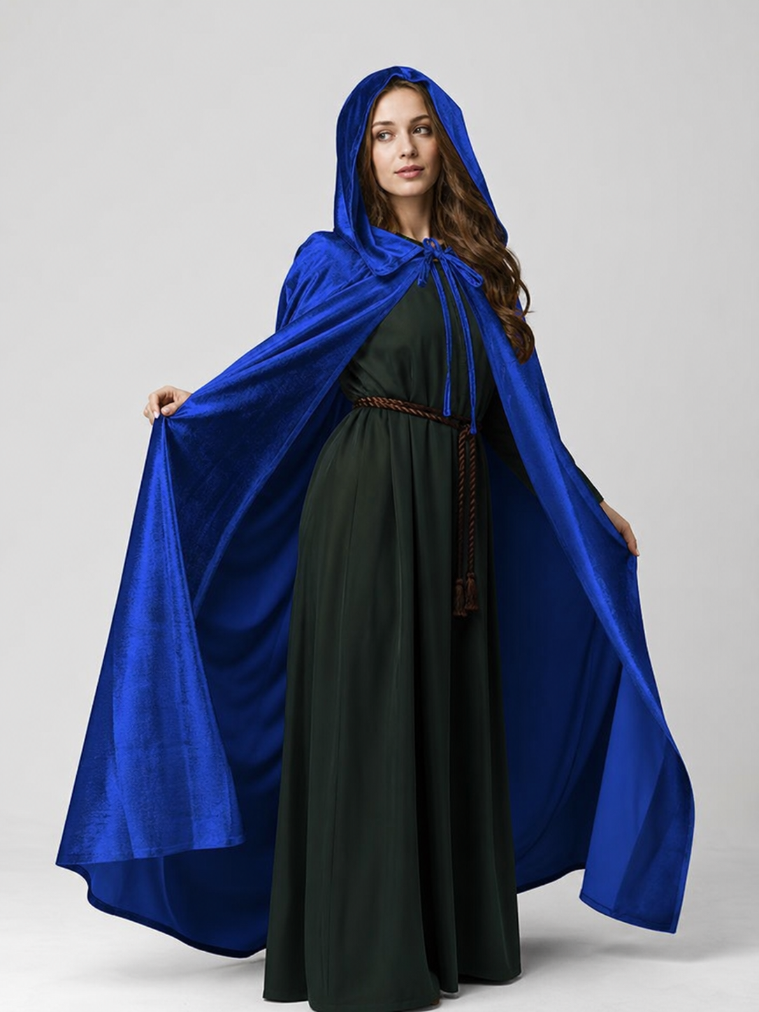 Velvet Hooded Cape, Royal Blue Costume Capes detail 2