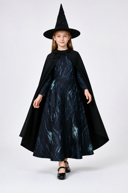 Blue Costume with Cape and Hat for Halloween on-model alternate view
