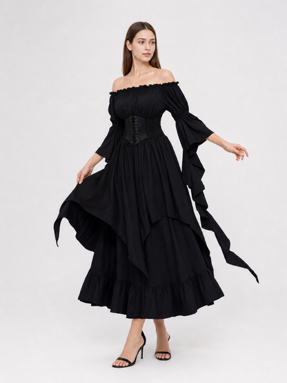 Black Gothic Maxi Dress with Corset Lacing