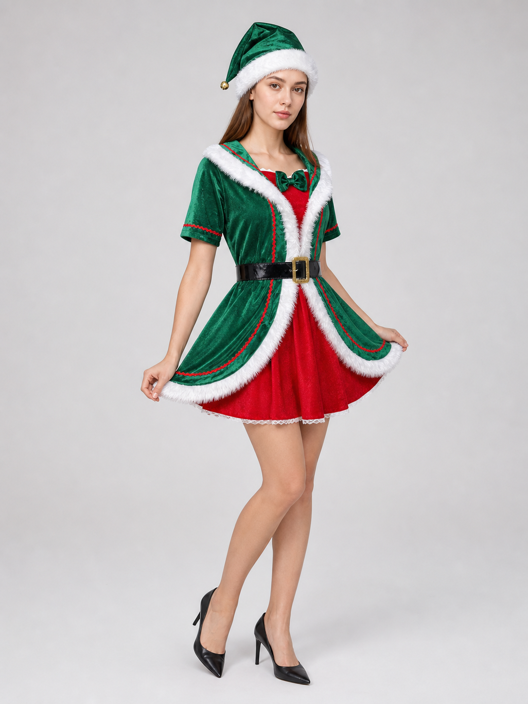 Christmas costume dress with hat and belt