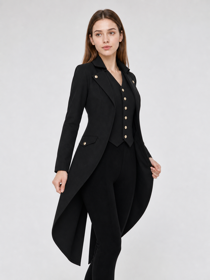 Black Long-Tail Steampunk Frock Coat