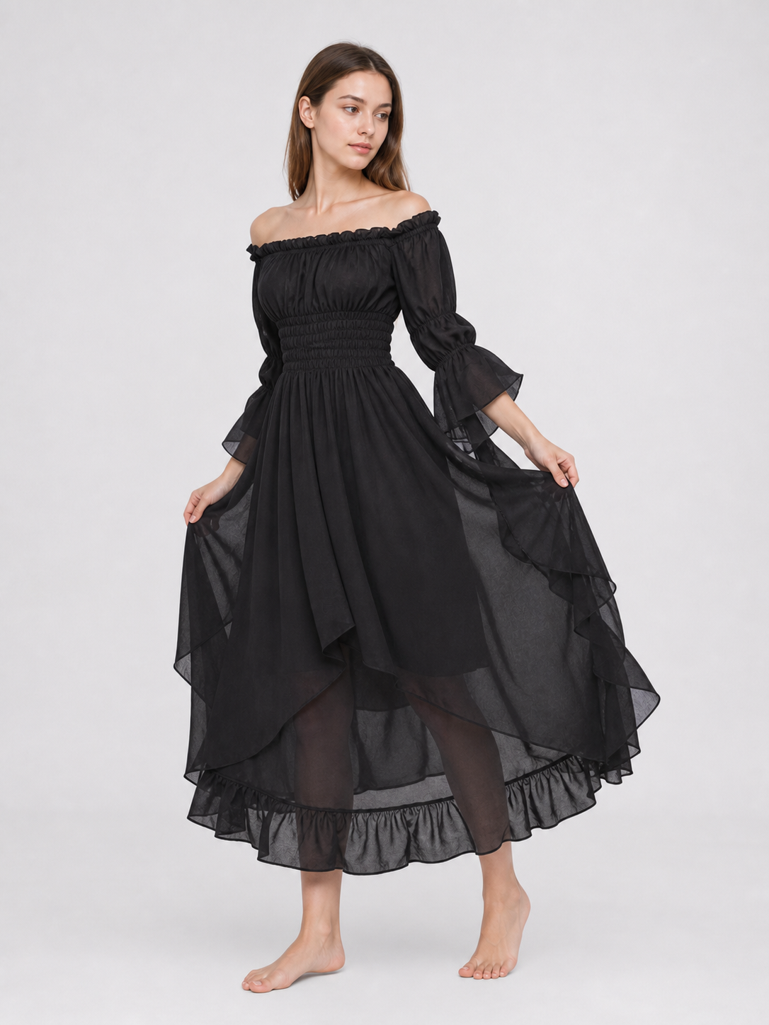 Gothic Lace Dress with Puff Sleeves