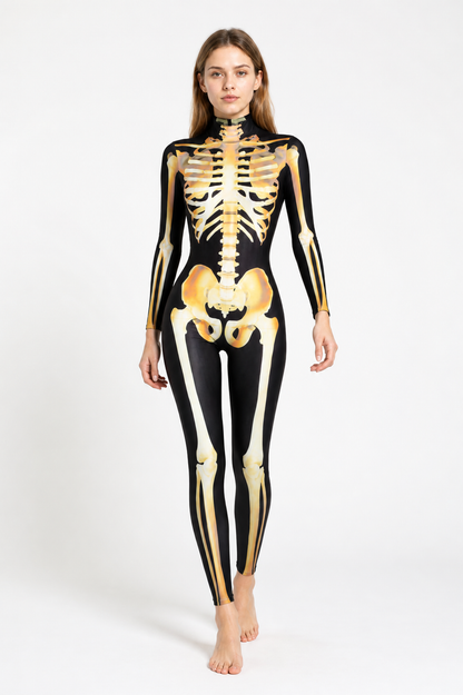 Skeleton Jumpsuit with Bone Print and Long Sleeves product detail