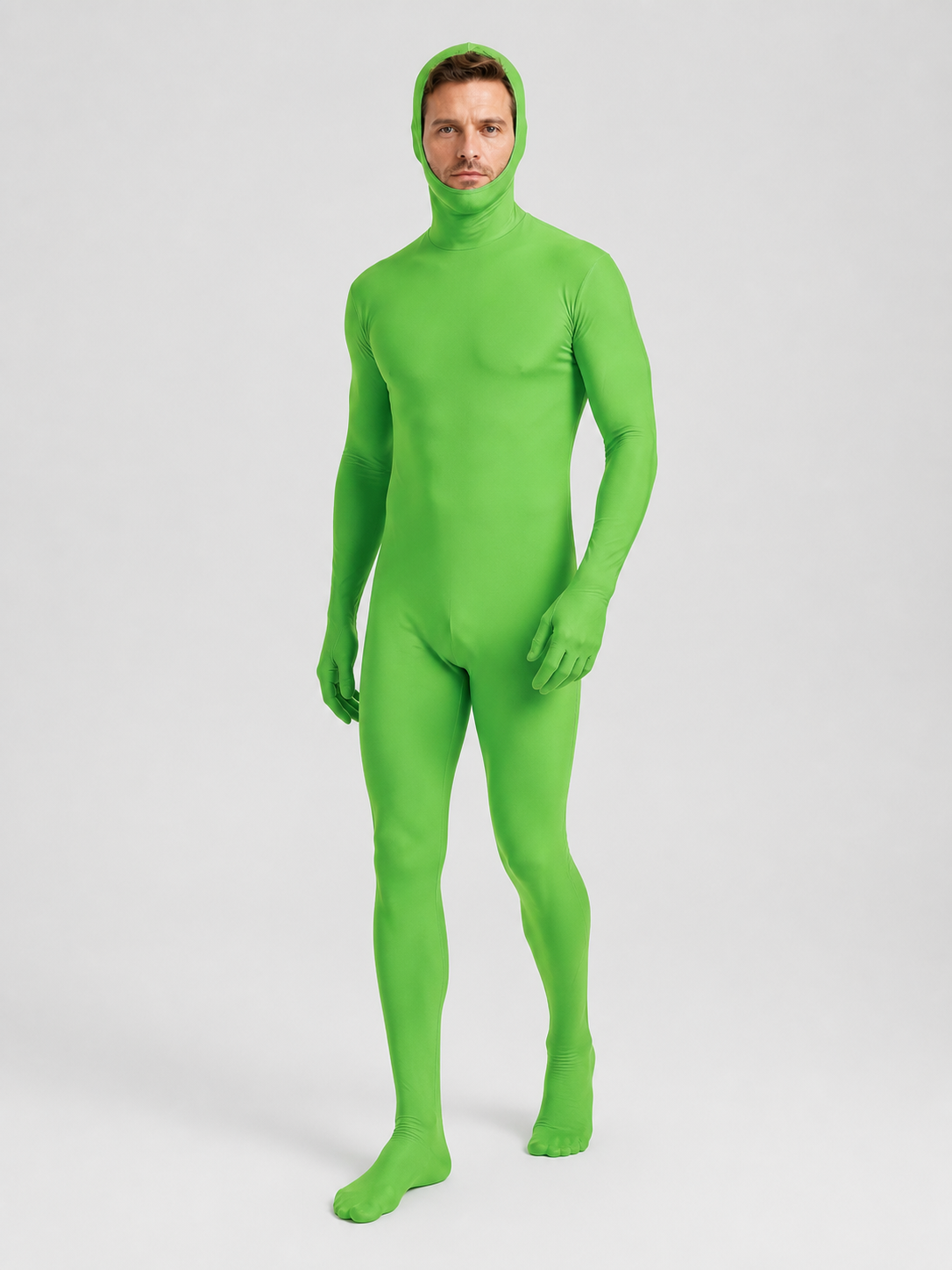 Green skin-tight jumpsuit for chroma key and Halloween Costumes detail 2