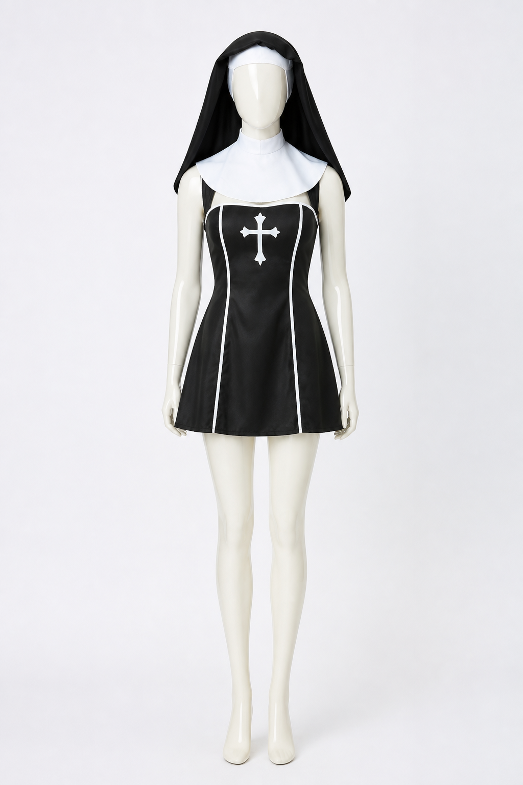 Nun costume with a cross and head covering for Halloween Costumes detail 2