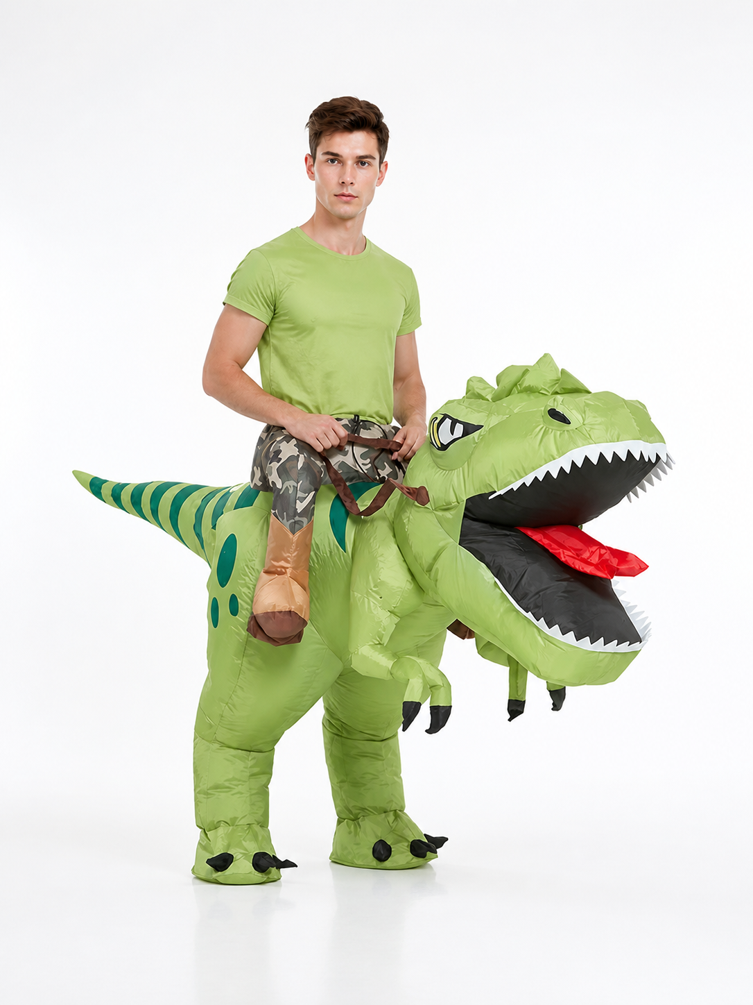 Inflatable Dinosaur Costume with Open Mouth on-model alternate view