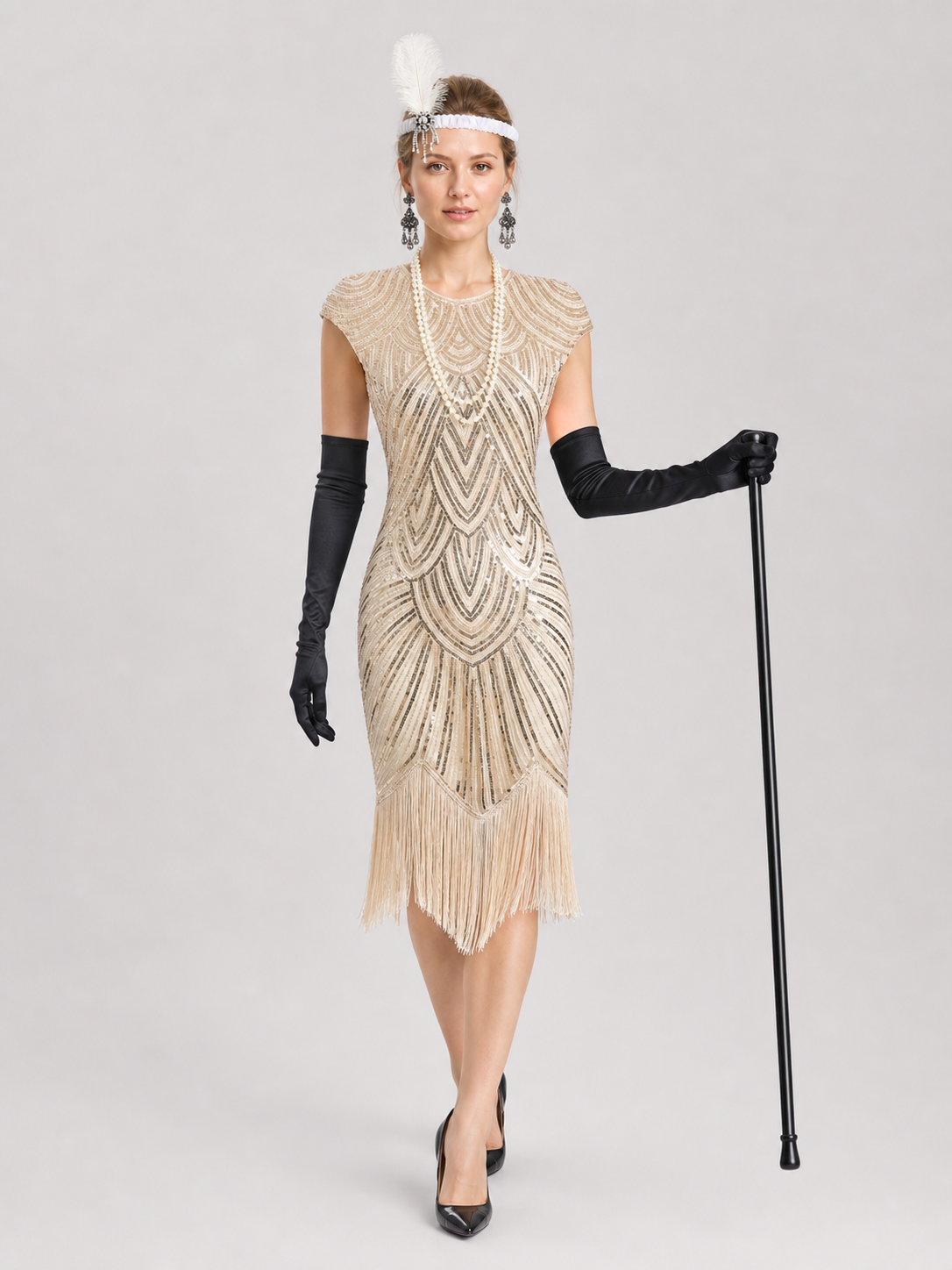 Sequined and Fringed Dress, 1920s Gatsby Set Costume Dresses detail 2