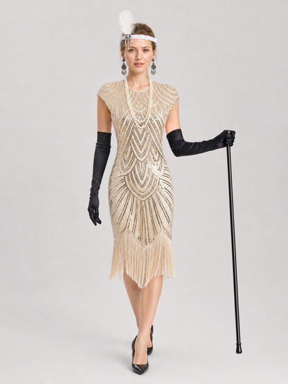 Sequined and Fringed Dress, 1920s Gatsby Set Costume Dresses detail 2