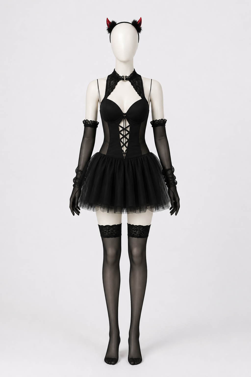 Black Devil Costume with Horns and a Flared Skirt Costumes detail 2