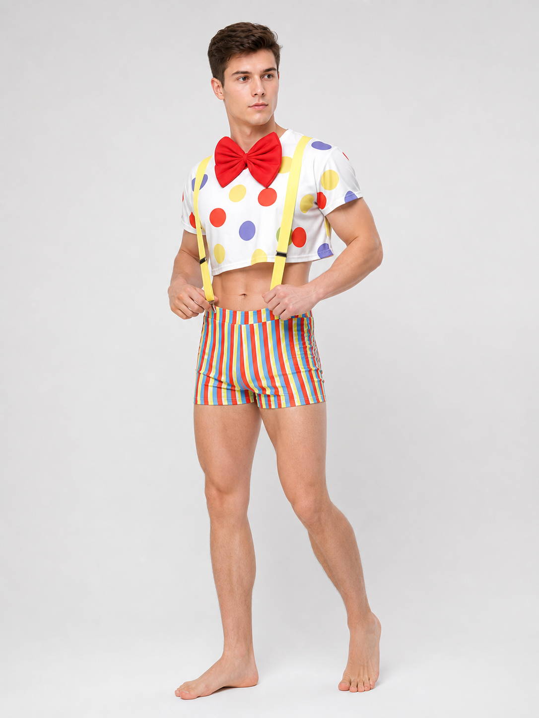 Clown Costume with Multicolored Wig and Accessories