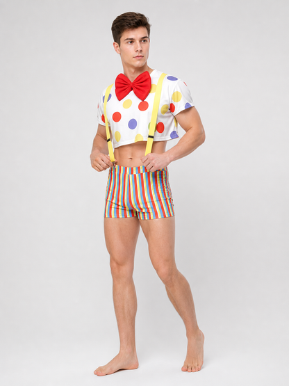 Clown Costume with Multicolored Wig and Accessories
