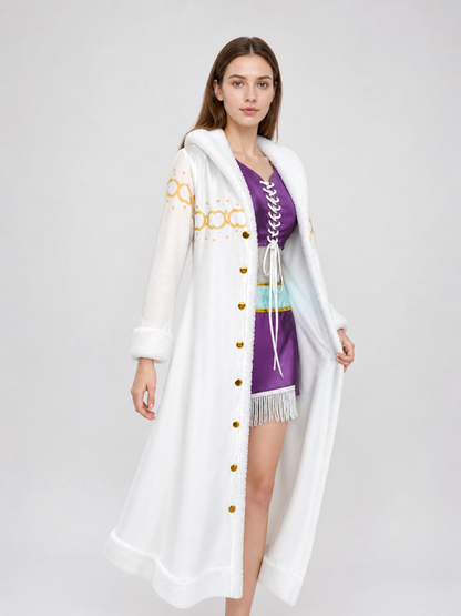 Cosplay Costume with White Fluffy Trim and Vest