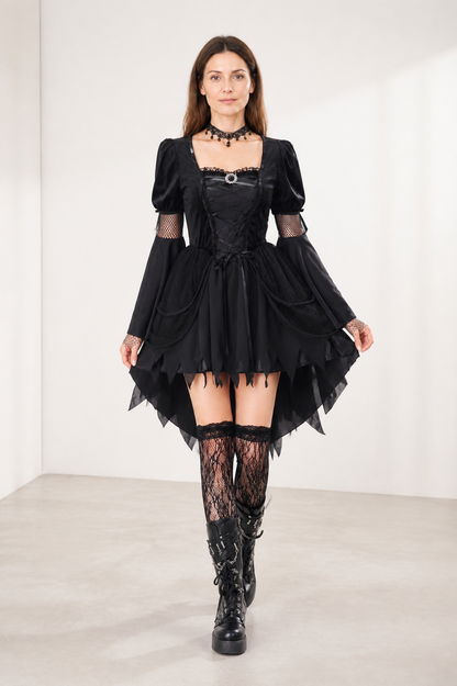 Black Gothic Dress with Asymmetrical Hem and Accessories Costume Dresses detail 2