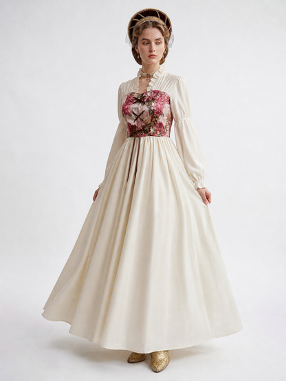 Retro-Style Dress with Floral Print and Lace-Up Front Costume Dresses detail 2