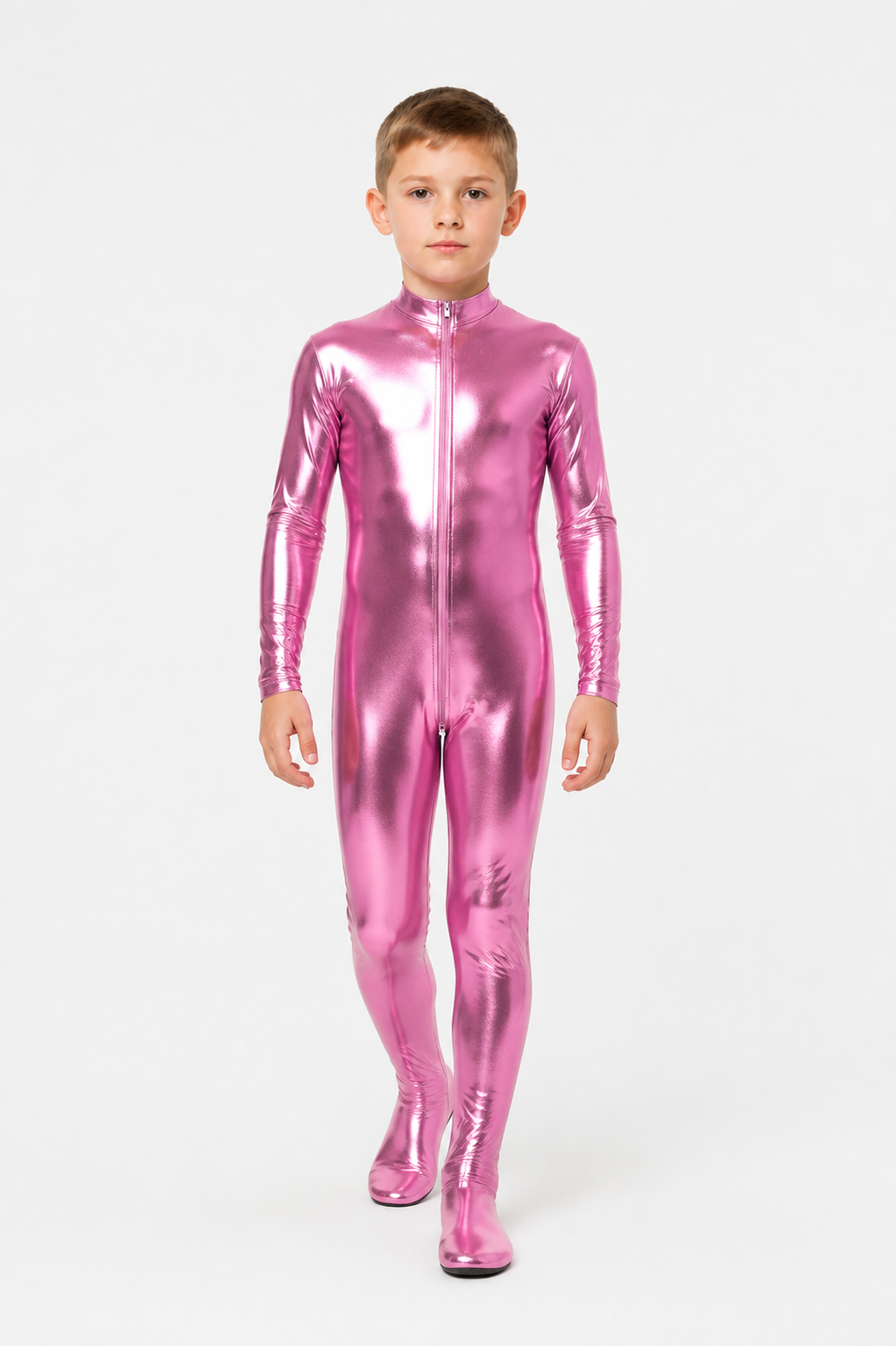 Men's Shiny Pink Stage Jumpsuit with Zipper product detail 2
