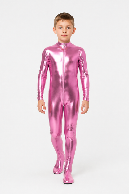 Men's Shiny Pink Stage Jumpsuit with Zipper product detail 2