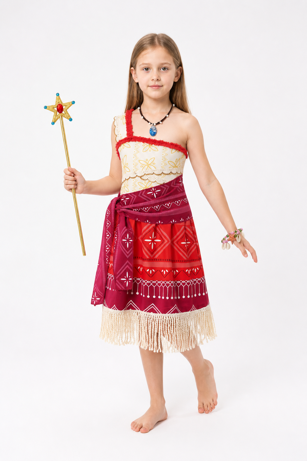 One-Shoulder Moana Costume for Children with Geometric Pattern Costumes detail 2