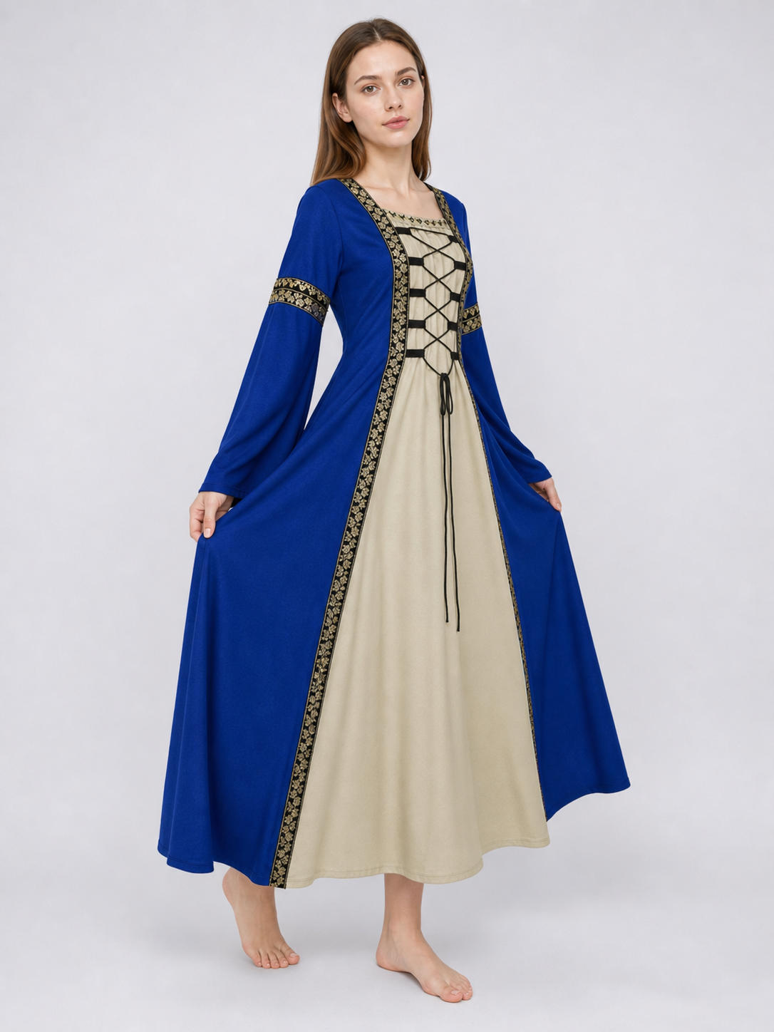 Long Medieval-Style Dress with Lacing