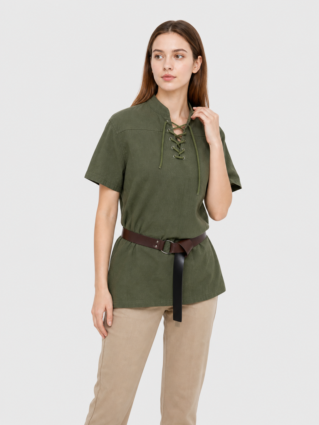 Stand-Collar Shirt with Lacing