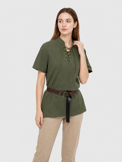 Stand-Collar Shirt with Lacing