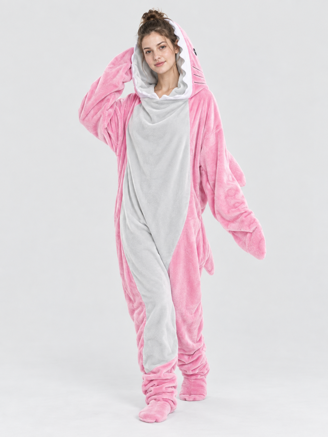 Light Pink Shark Kigurumi Pajama with Fins and Tail