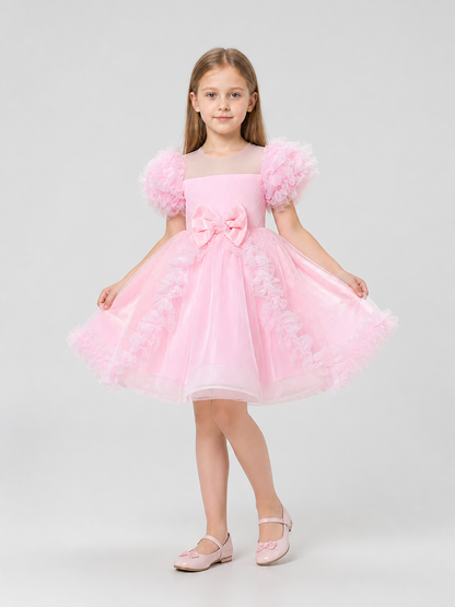 Pink Tutu Dress for Girls with Bow and Lace Trim Costume Dresses detail 2
