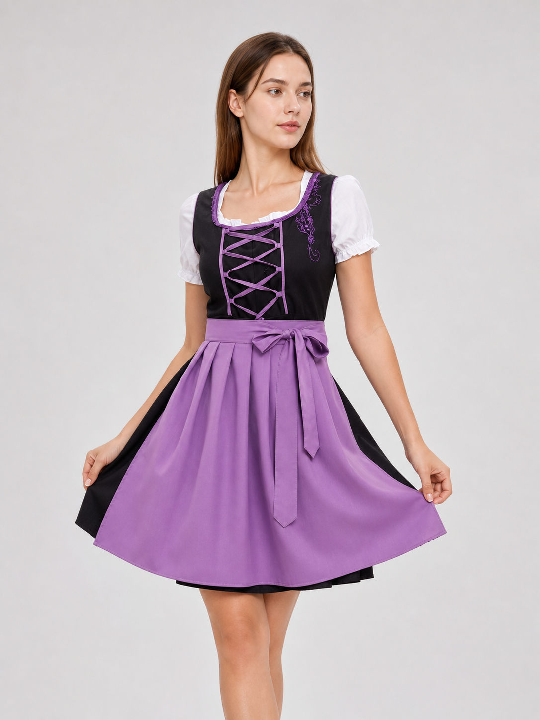Dirndl-Style Dress with Apron and Lacing