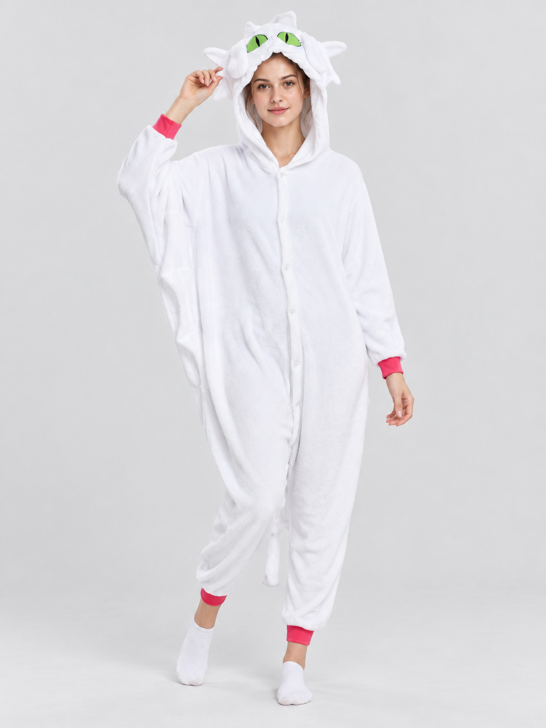 White Insulated One-Piece Pajama with Hood and Ears