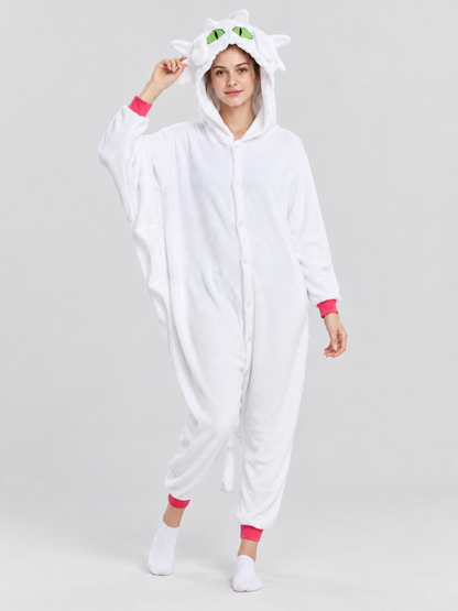 White Insulated One-Piece Pajama with Hood and Ears