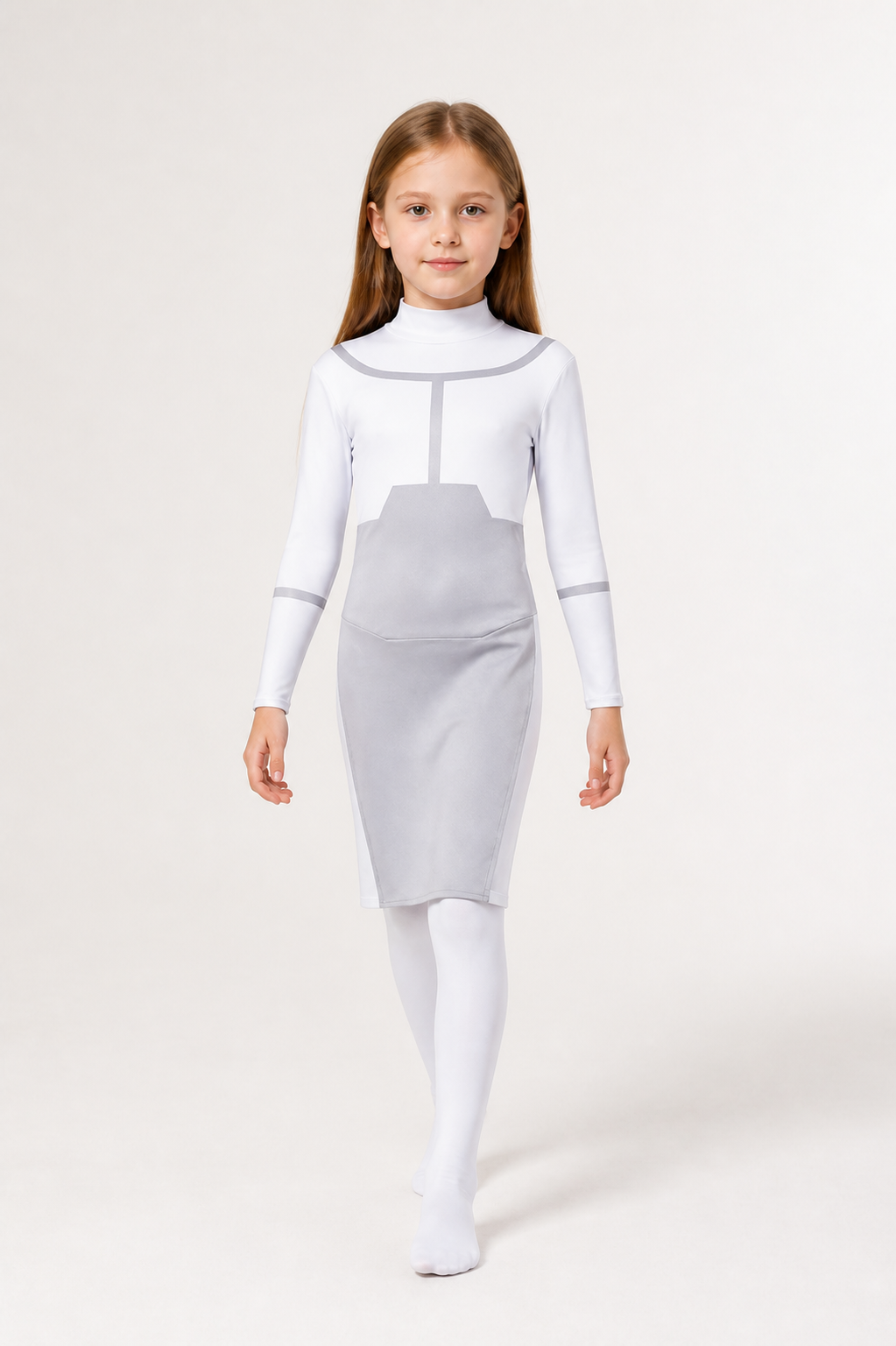 Gray and White Cosplay Jumpsuit with a High Collar Costumes detail 2