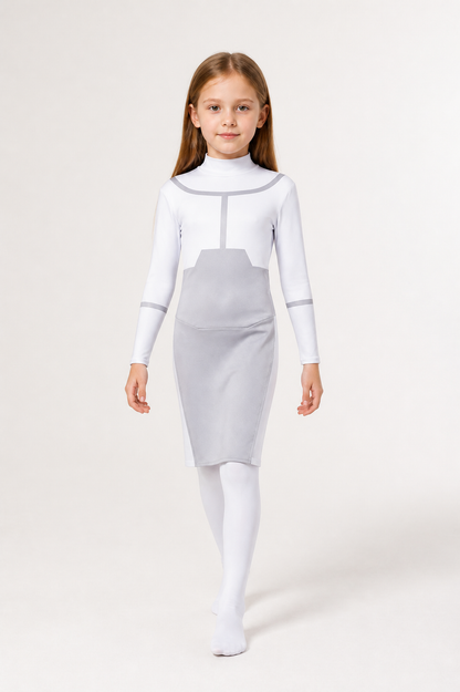 Gray and White Cosplay Jumpsuit with a High Collar Costumes detail 2