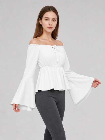 Off-the-Shoulder Blouse with Flared Sleeves