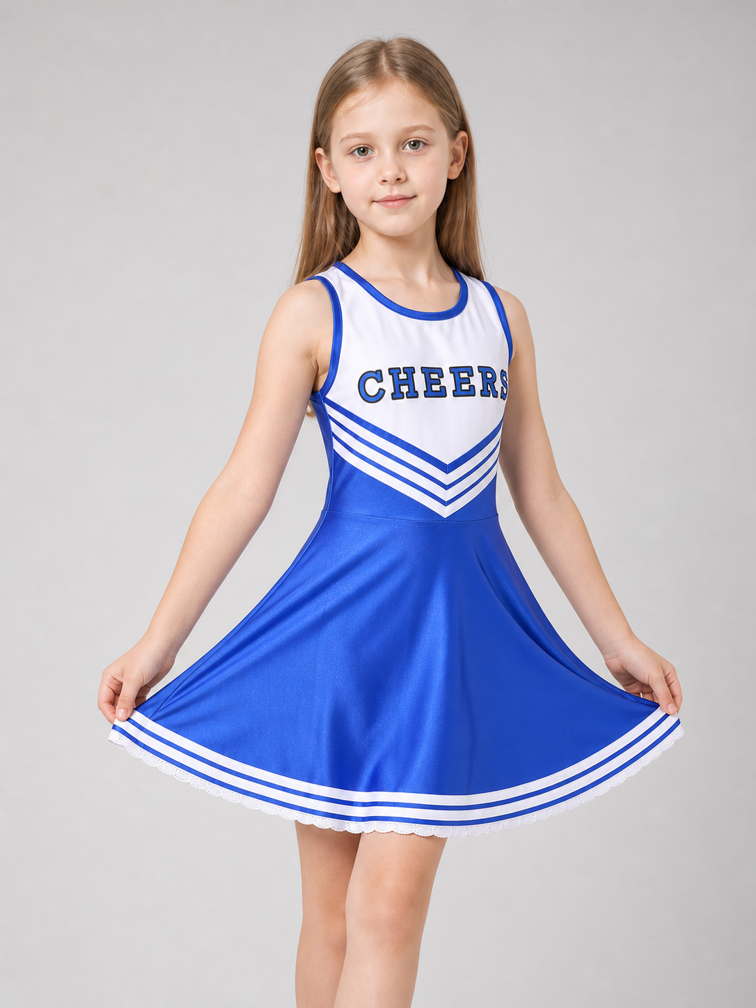 Cheerleading Costume with Pom-Poms and Knee-High Socks