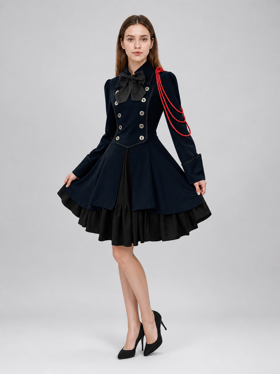 Gothic Steampunk Dress with Bow and Collar