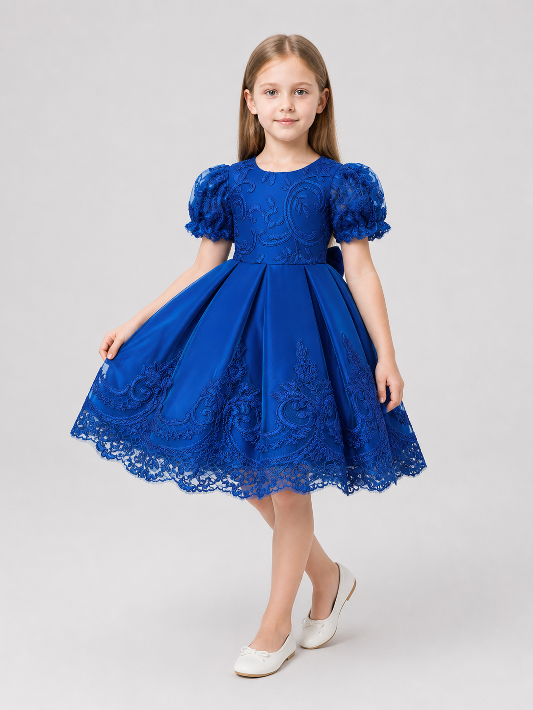 Girls’ Princess Dress with Embroidery and Lace Trim product detail 2