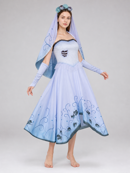 Cosplay Costume: Light Purple Dress with Veil and Decorative Details