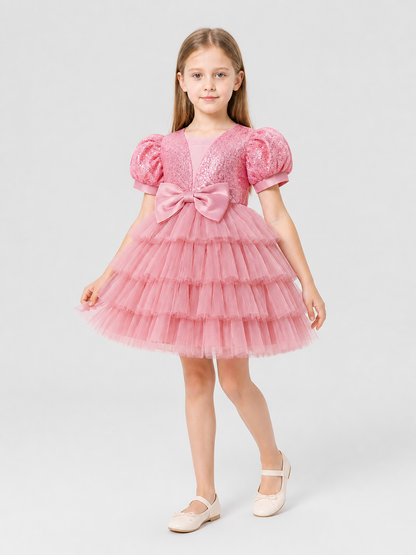 Pink Party Dress with Sequins and a Full Skirt Costume Dresses detail 2