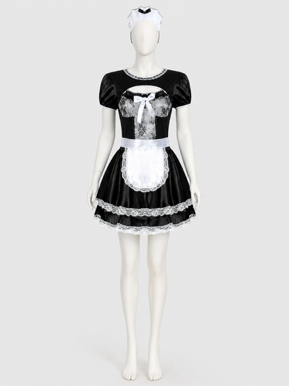 M–XL Maid Costume with White Apron and Bow product detail 2