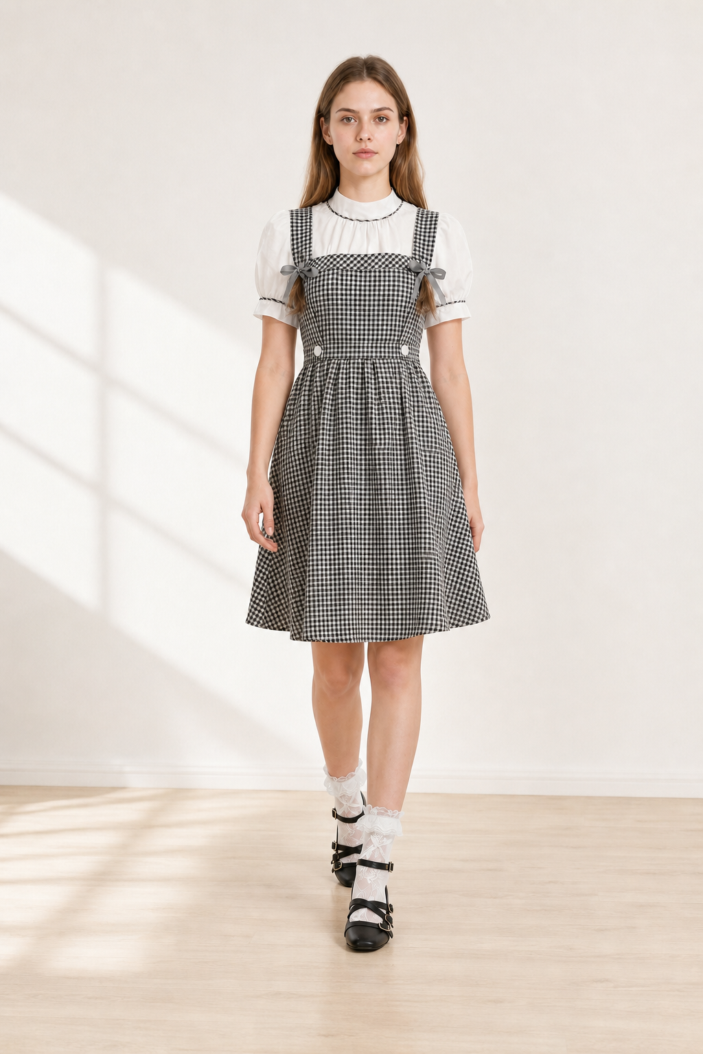 Plaid Dress with Bow for Halloween Cosplay Costume Dresses detail