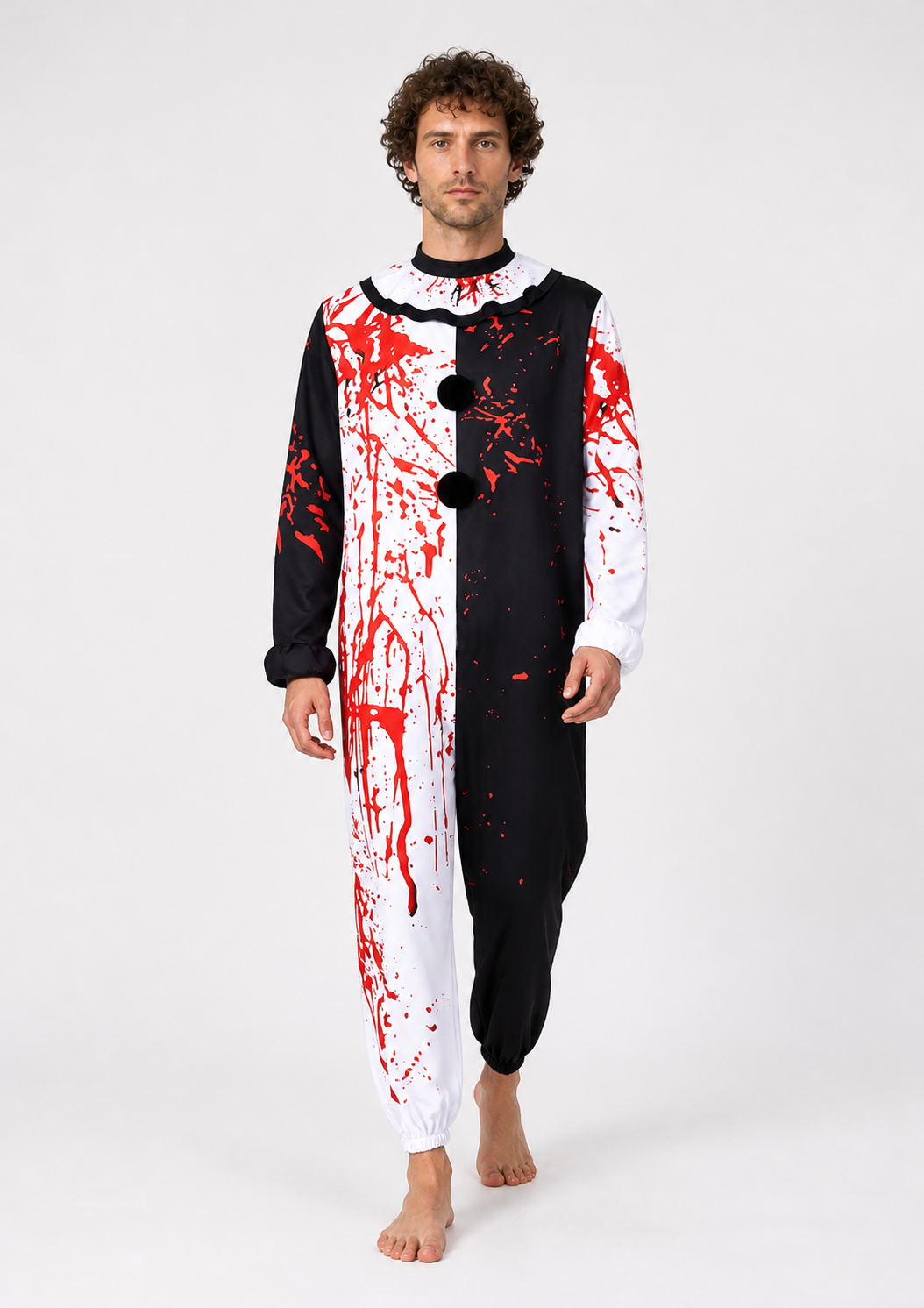 Black-and-White Clown Jumpsuit with Blood Print product detail 2