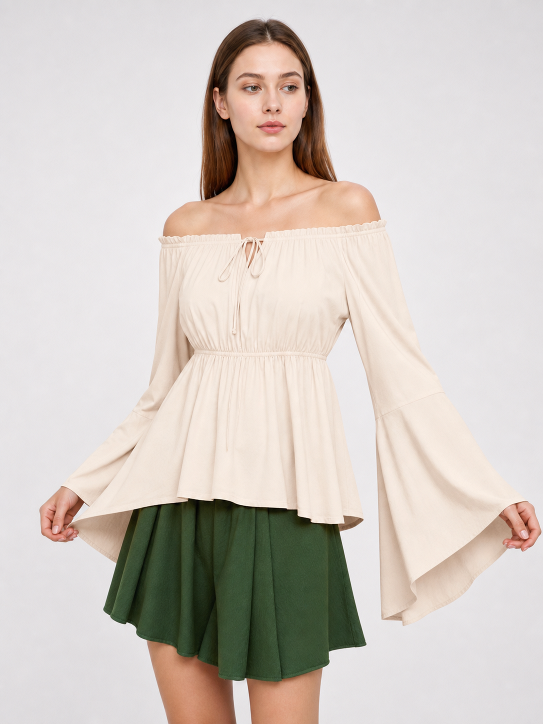Off-the-Shoulder Blouse with Flared Sleeves