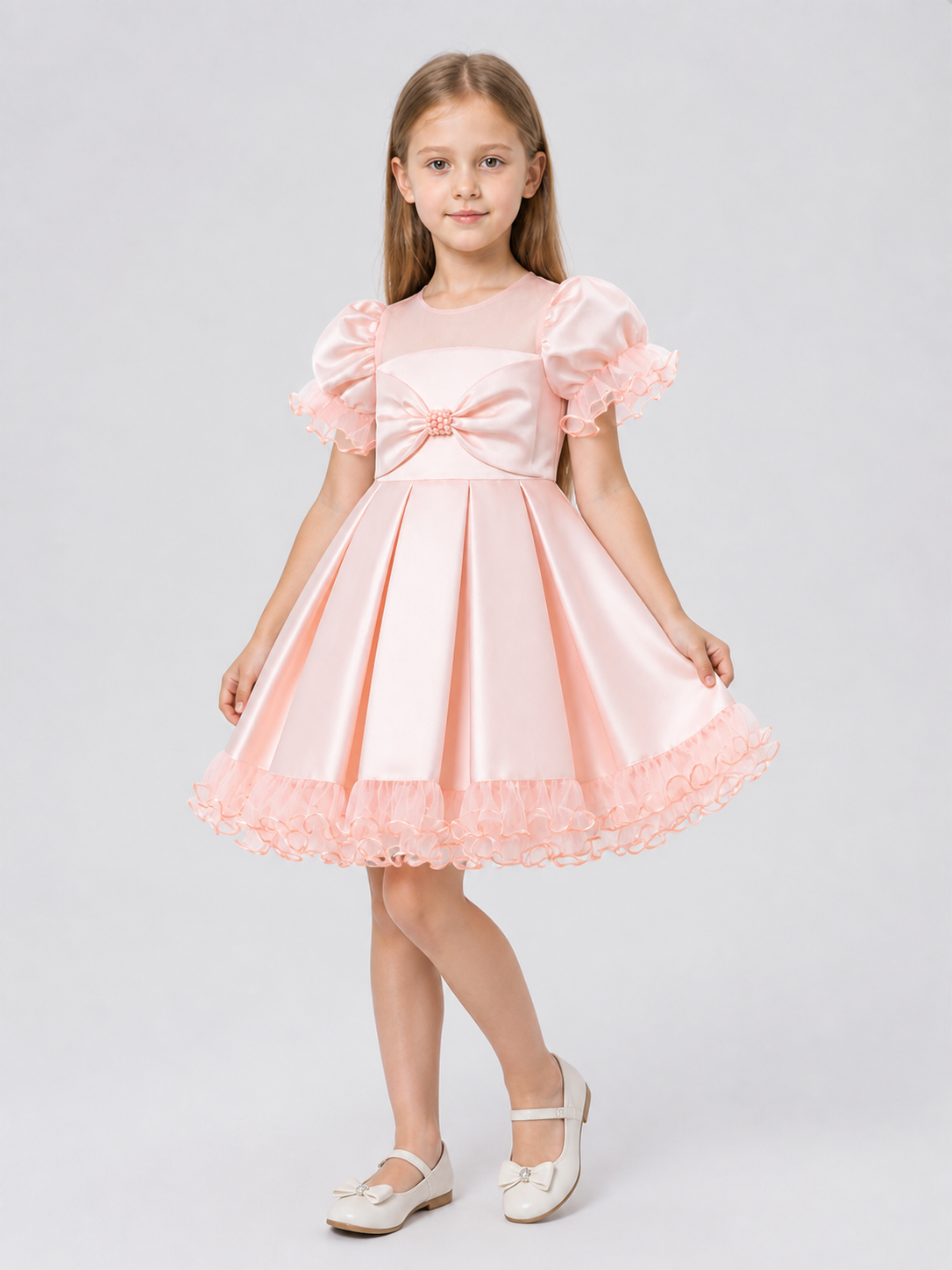 Pink Princess Dress for Girls with a Full Skirt and Bow