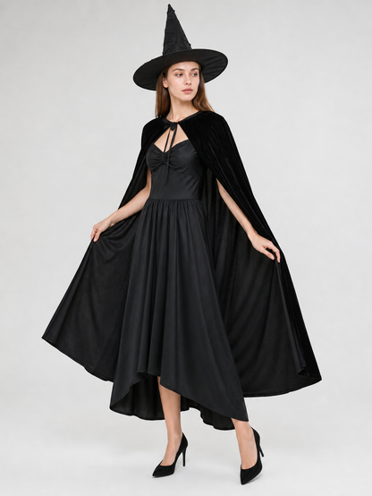 Black Costume Cape with Green Gloves