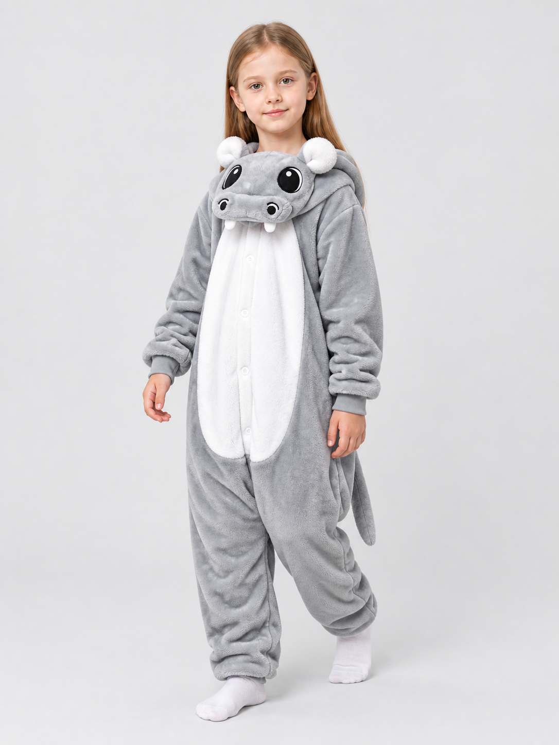 Flannel Hooded Pajama Jumpsuit with White Panel
