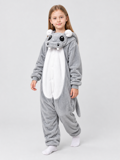 Flannel Hooded Pajama Jumpsuit with White Panel