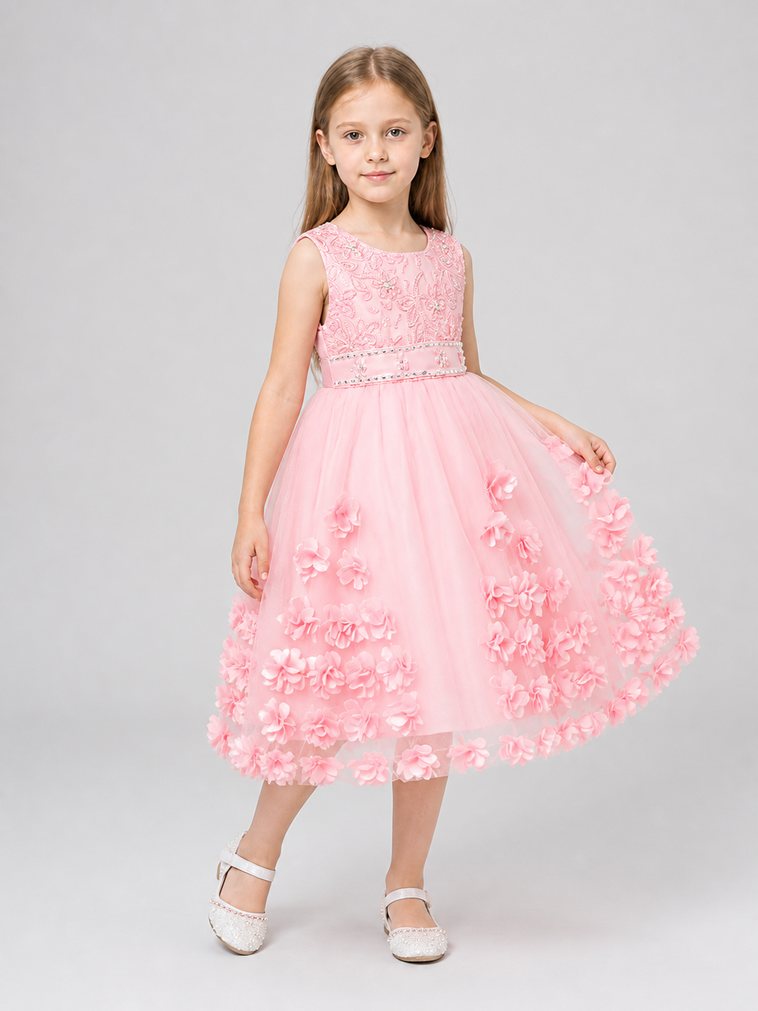 Girls' Formal Sequin Dress with 3D Flowers Costume Dresses detail 2